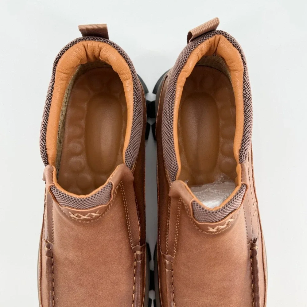 UNBRANDED Mens Brown Leather Slip On Loafers Rugged Lug Sole Shoes Size 43 337Y
